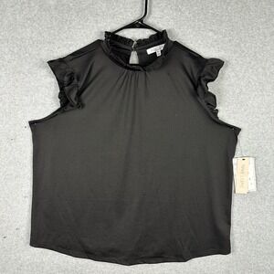 Sweet Rain Womens Plus Size 3X Black‎ Ruffle Blouse Top NWT